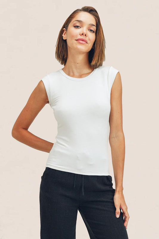 DBL Layered Cap Sleeve Fitted Top