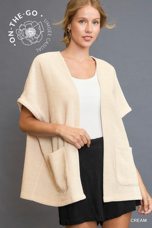 Cream Open Front Knit Jacket