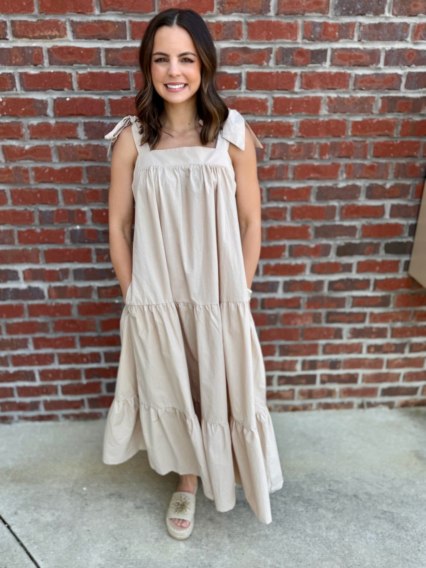 Khaki Cotton Poplin Maxi Dress