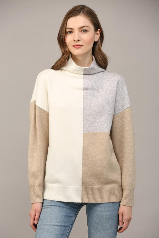 Cream Grey and Latte Colorblock Sweater