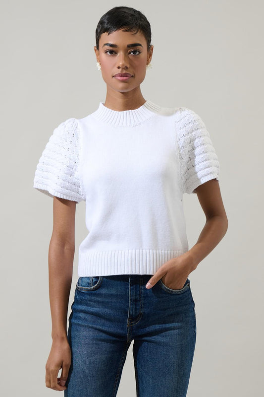 White Pearla Crocheted Sleeve Sweater