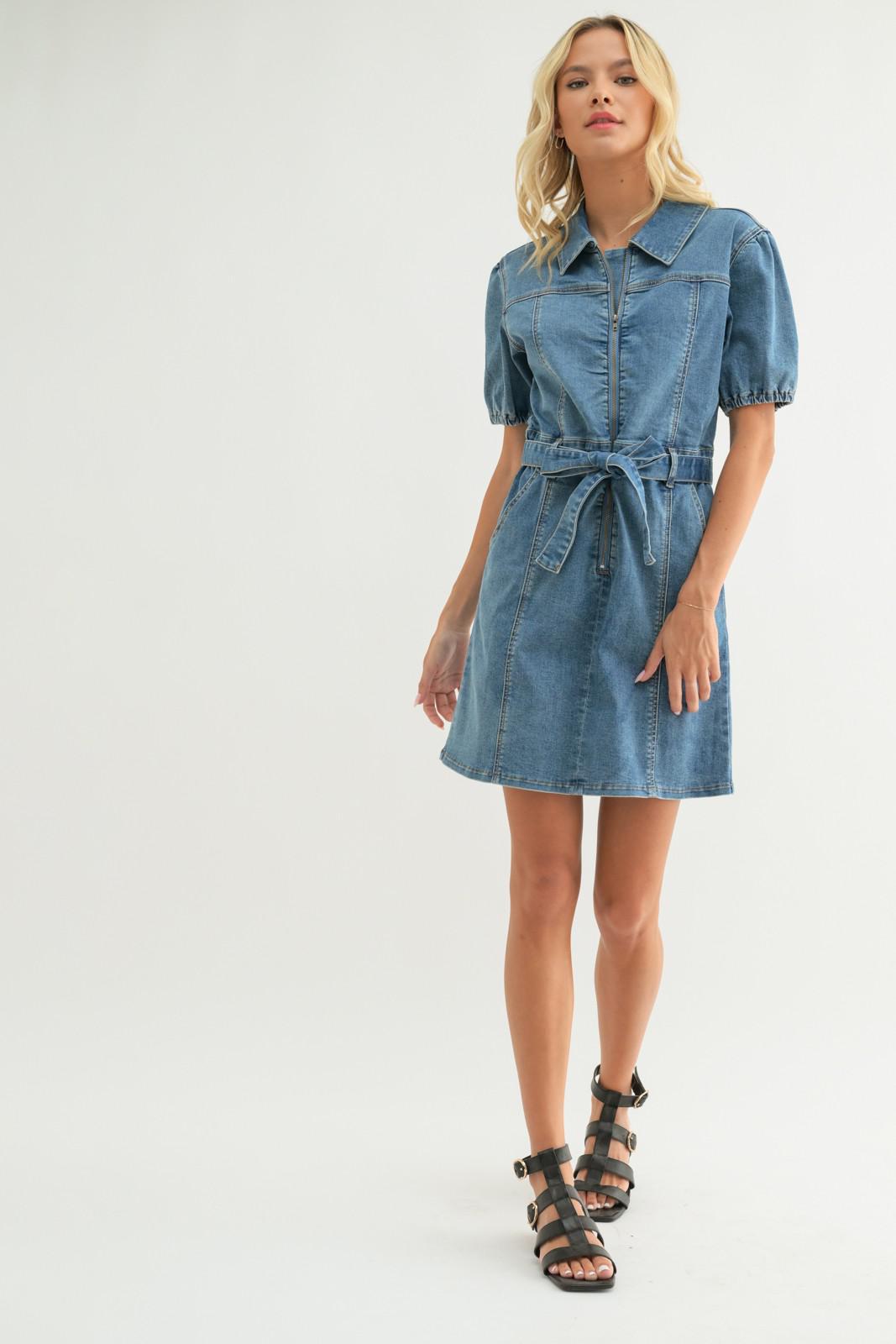 Denim Belted Mini Dress