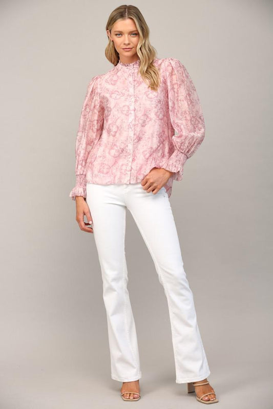 Pink Floral Print Tencel Blouse