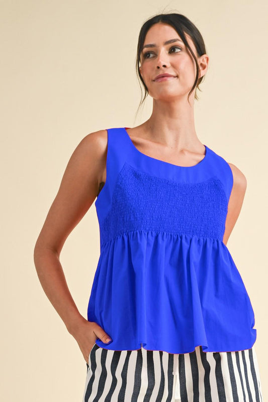 Royal Blue Smocked Detail Sleeveless top