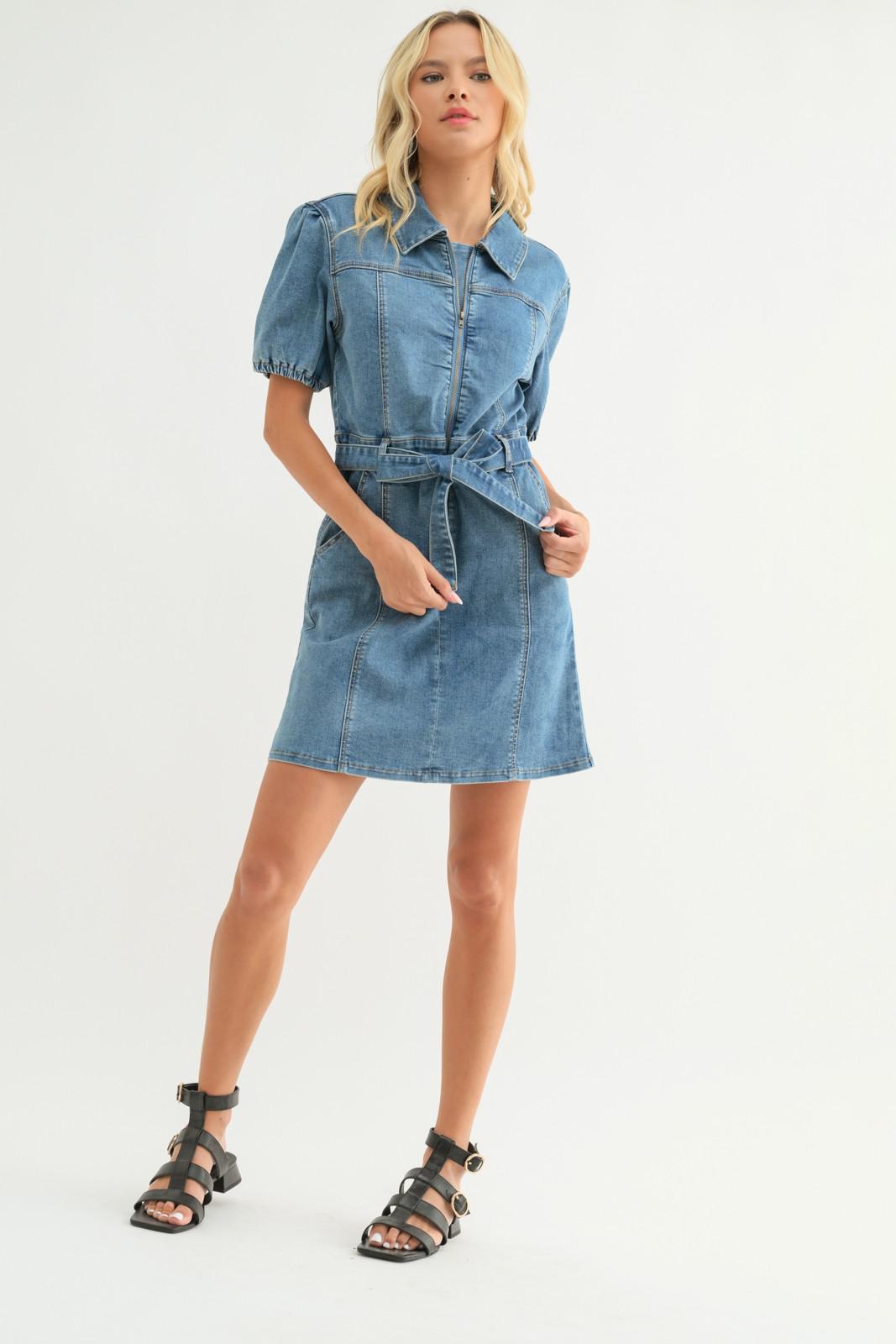 Denim Belted Mini Dress