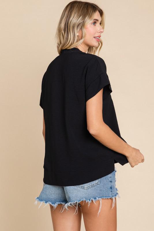 Black Solid Kimono Sleeve Top