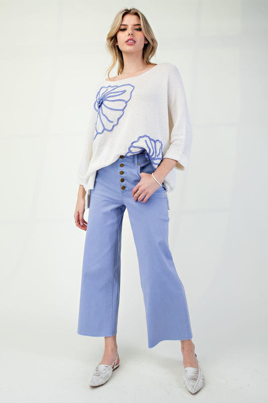 Lavender Blue Button Front Stretch Denim