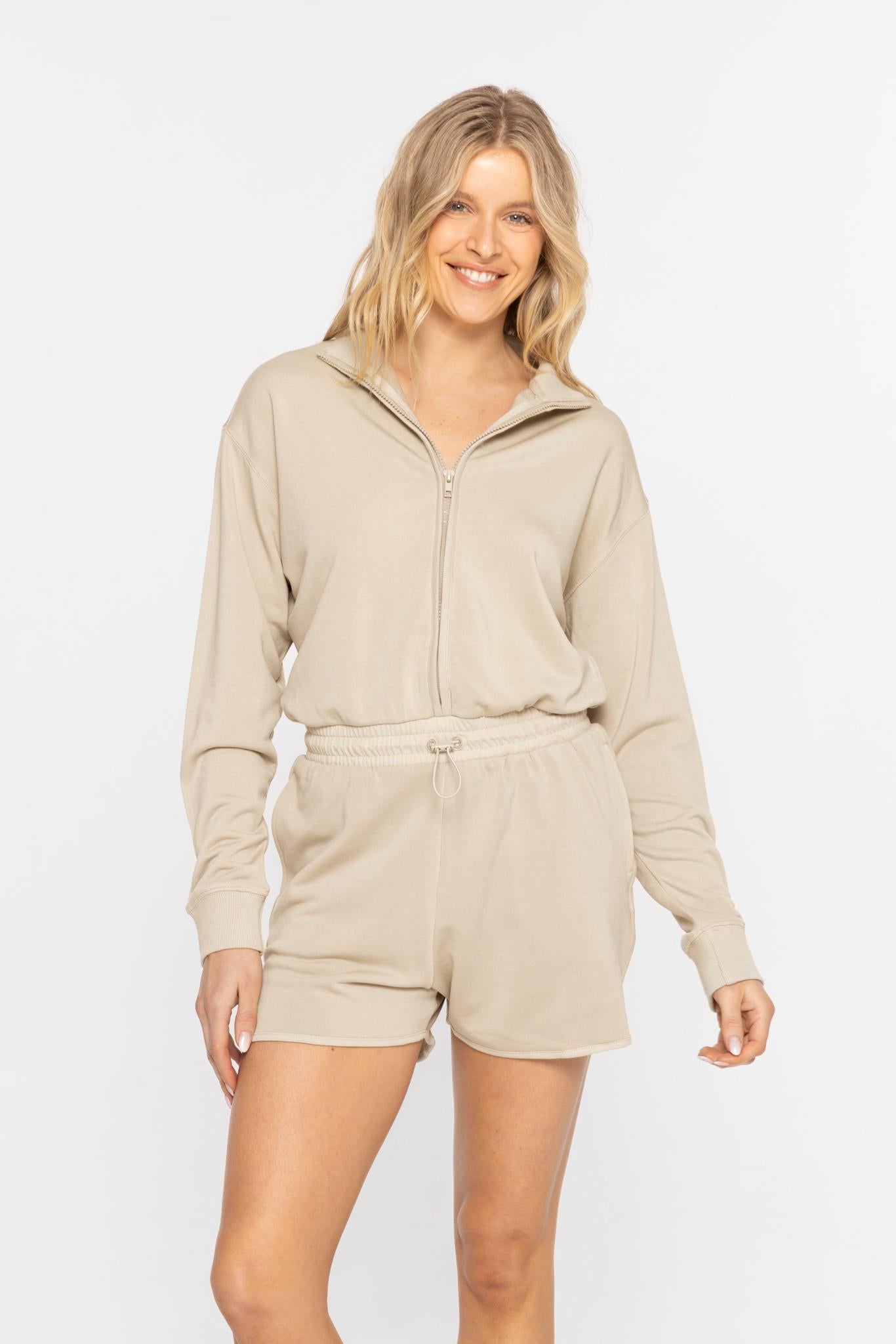 Green Khaki Mock Neck Romper