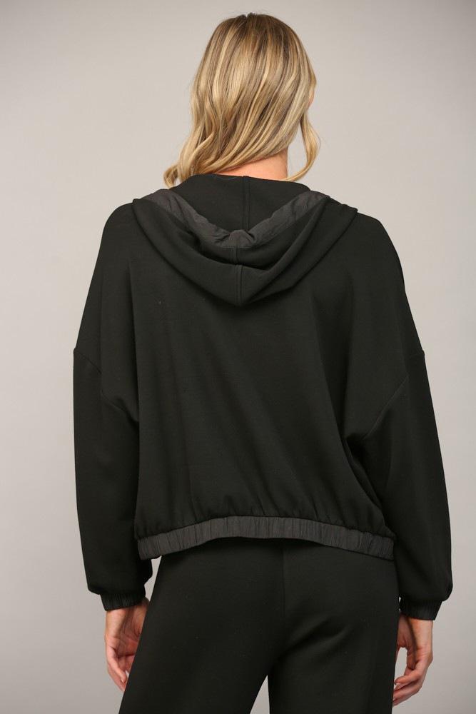 Black Modal Zip Hoodie Sweatshirt