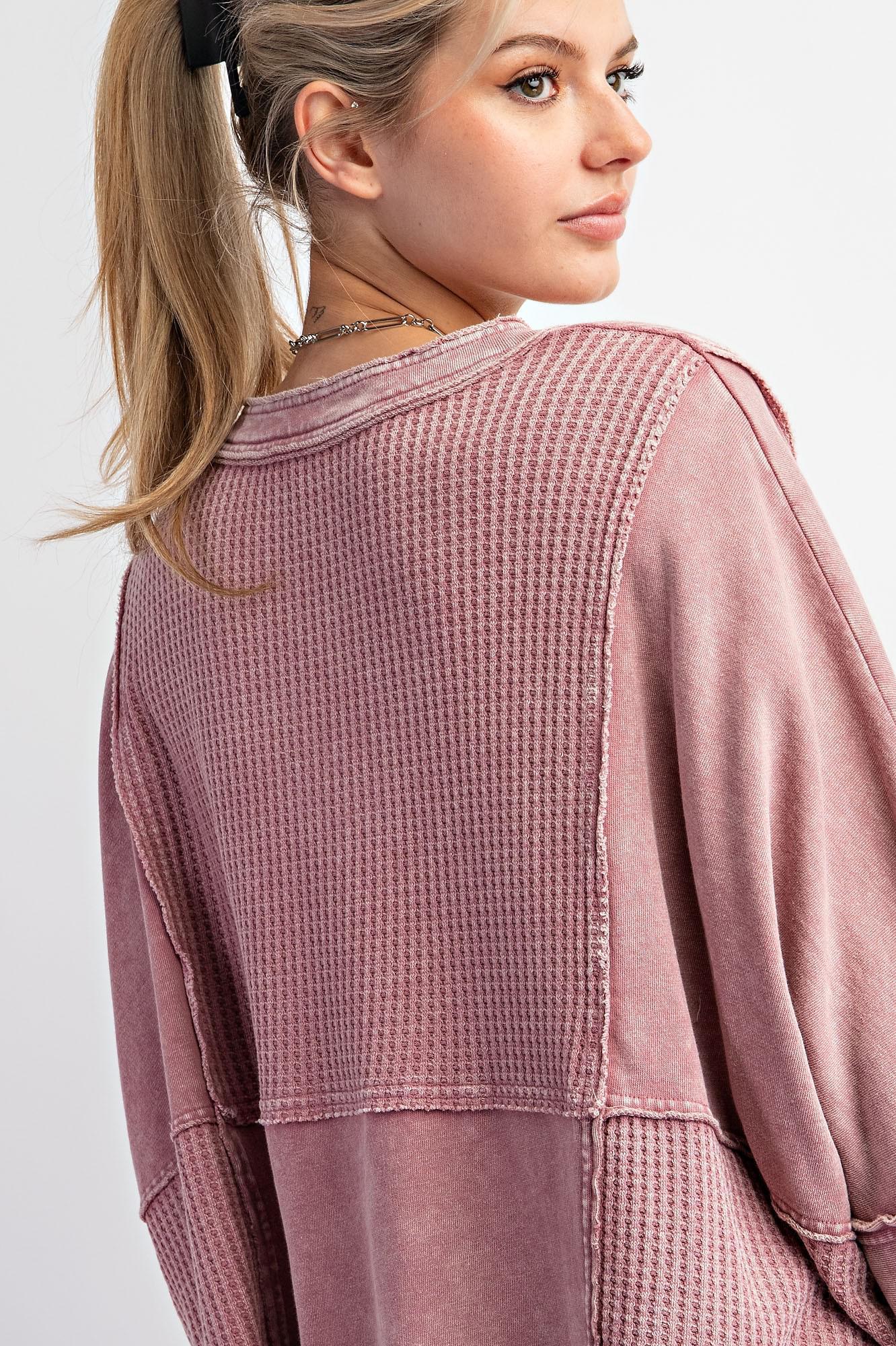 Mauve 3/4 Sleeve Mineral Washed Top