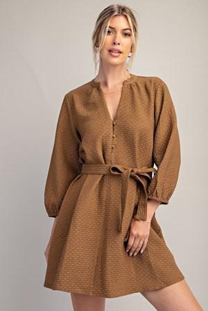 Gabrielle Camel V Neck Dress