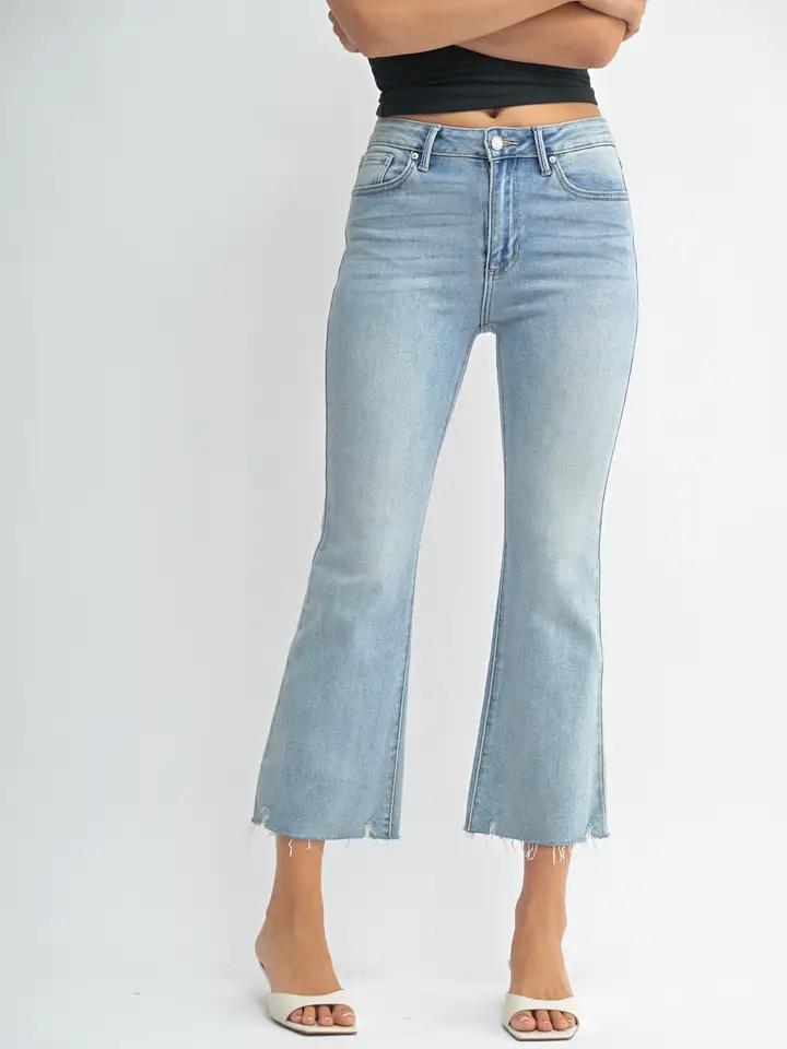 Light Denim HR Crop Flare Dis Hem