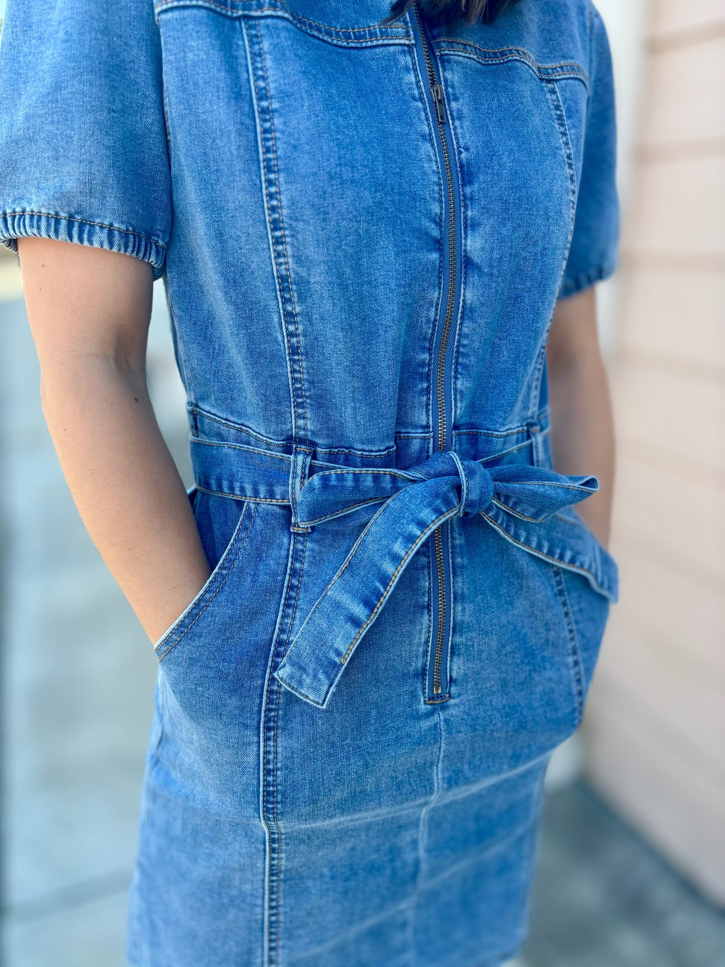 Denim Belted Mini Dress