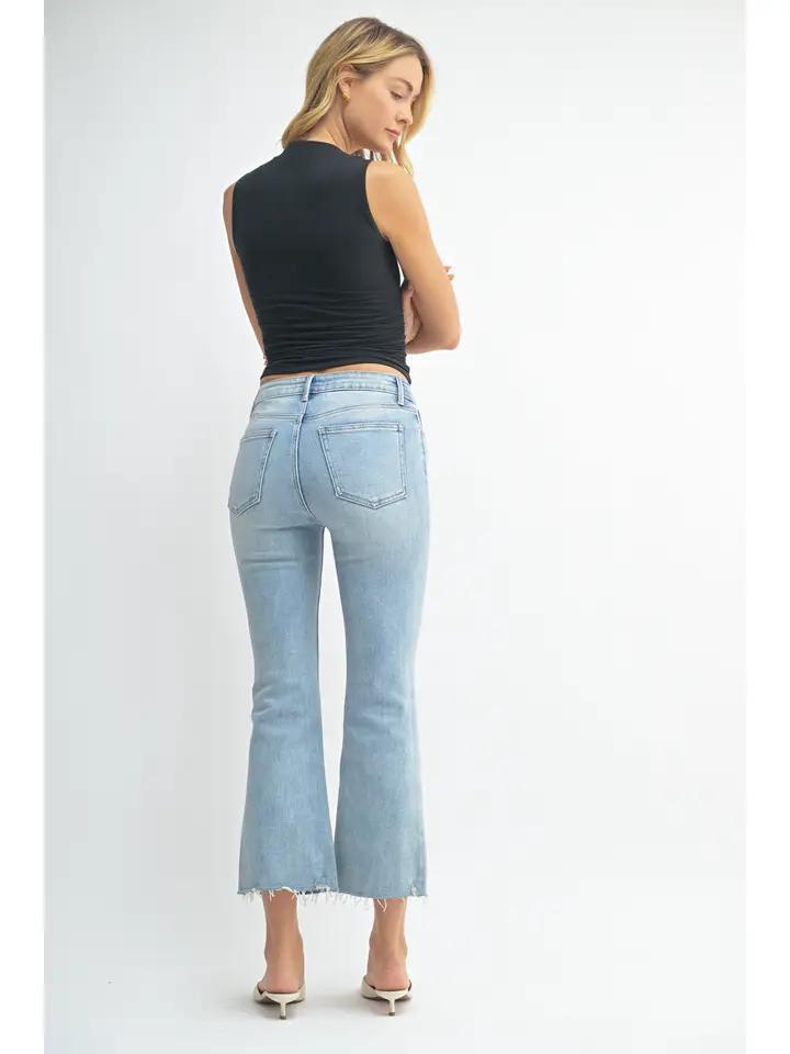 Light Denim HR Crop Flare Dis Hem