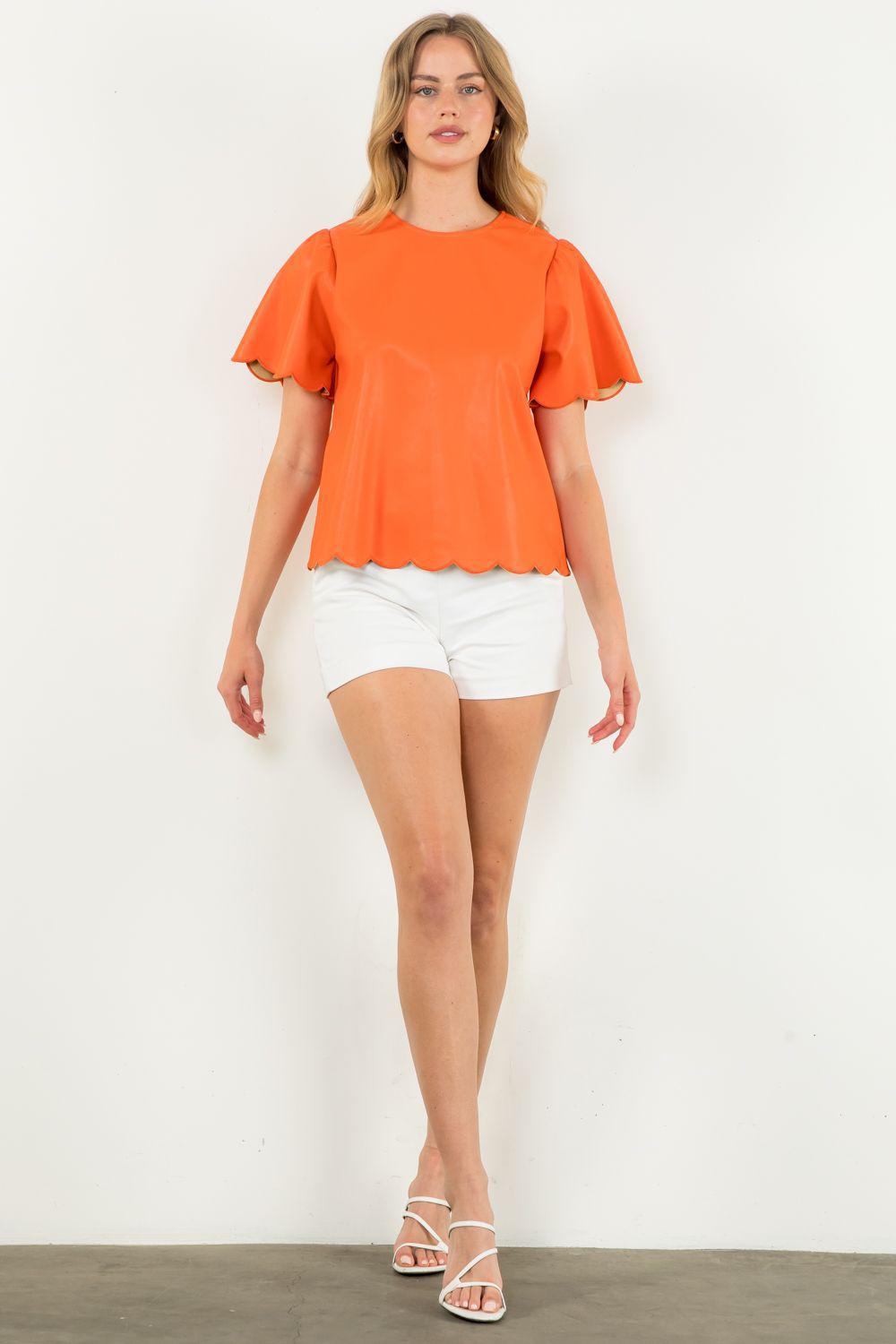 Orange Short Sleeve Leather Top