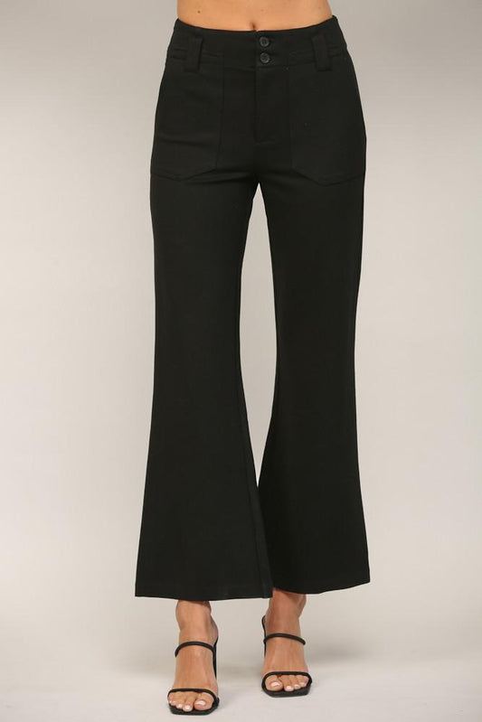 Black Two Front Pocket Flare Pants