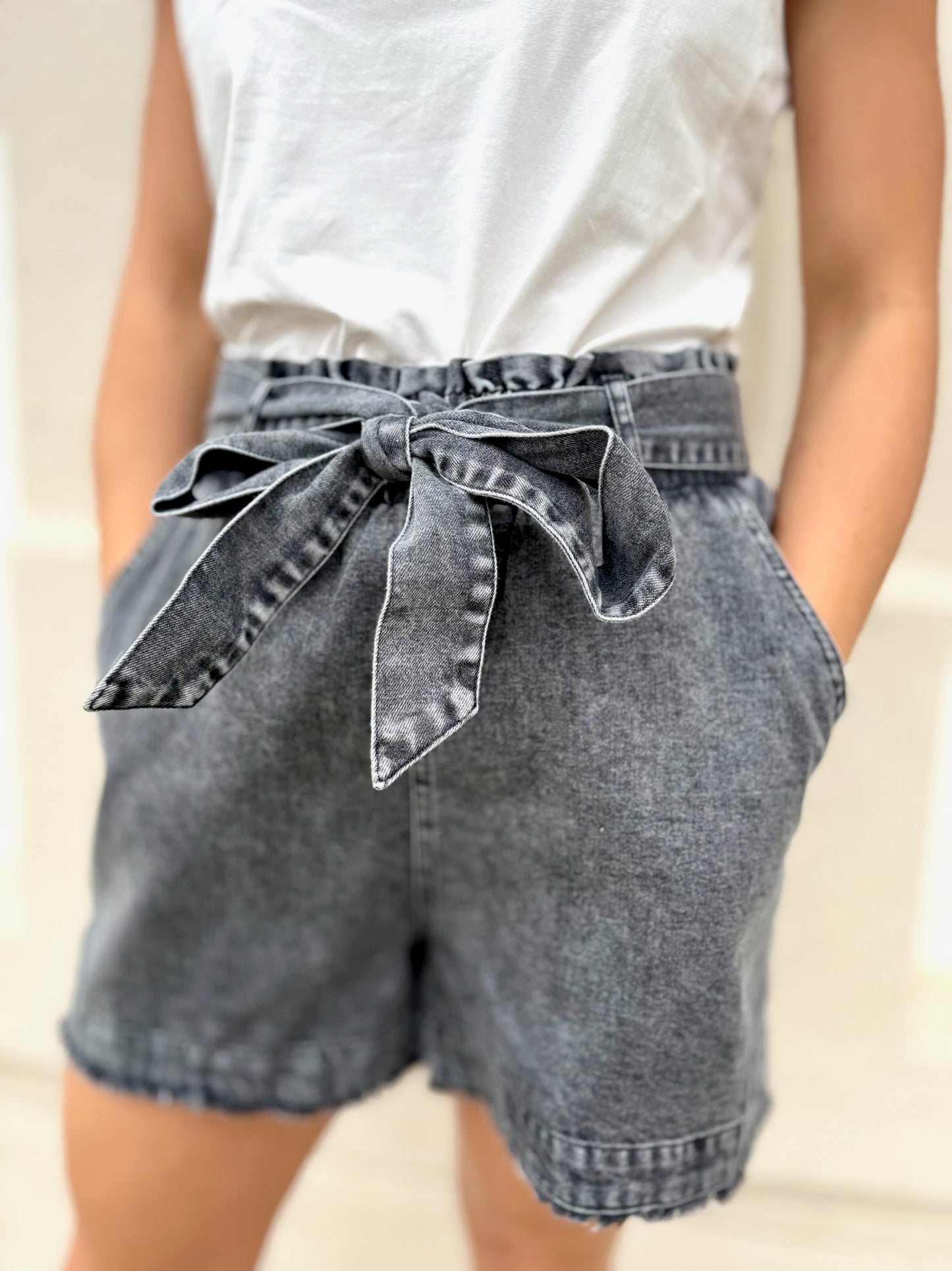 Black Denim Tie shorts