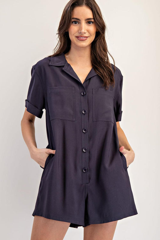 Ash Black Button Down Romper