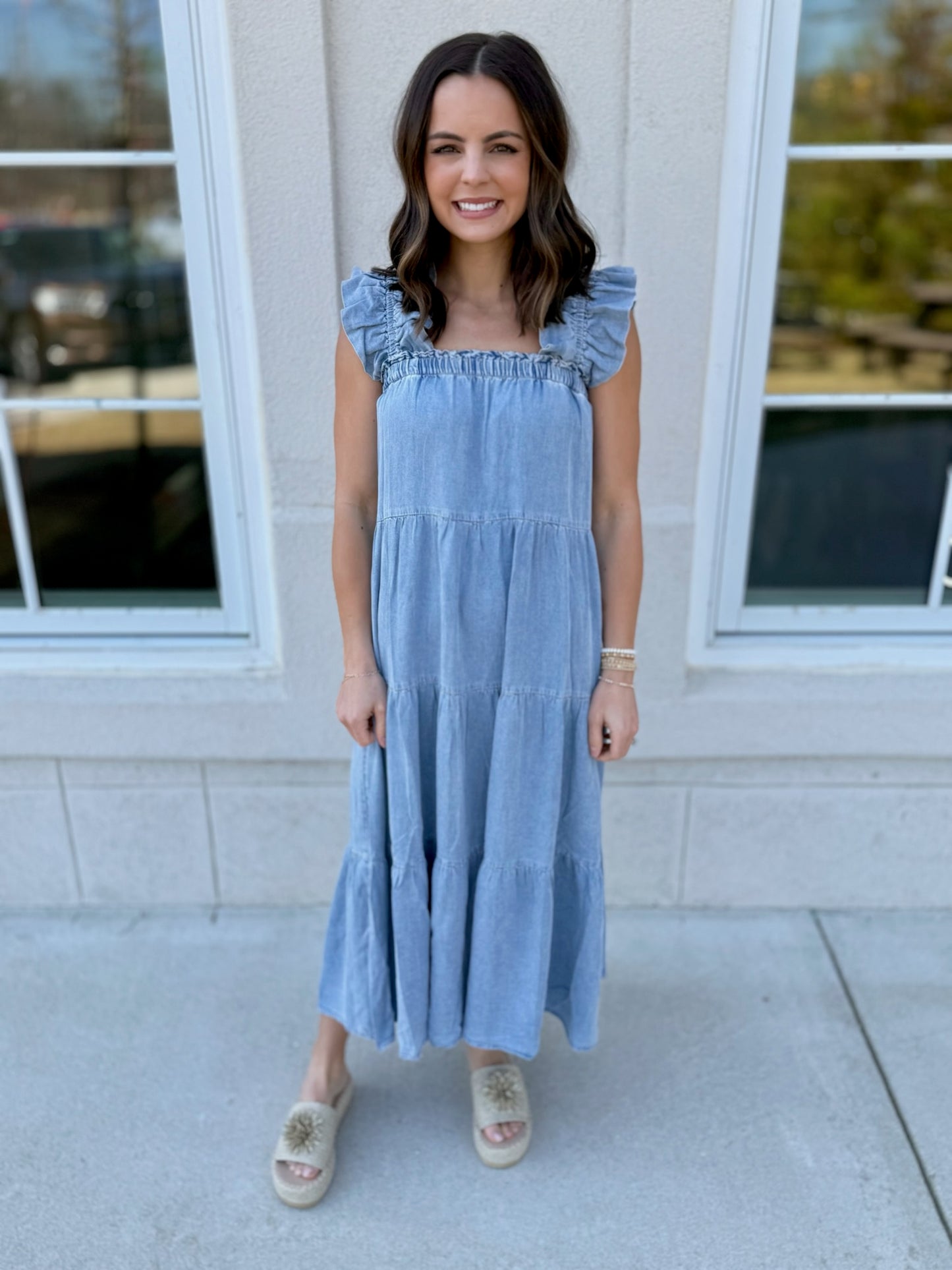 Denim Blue Tiered Maxi Sundress