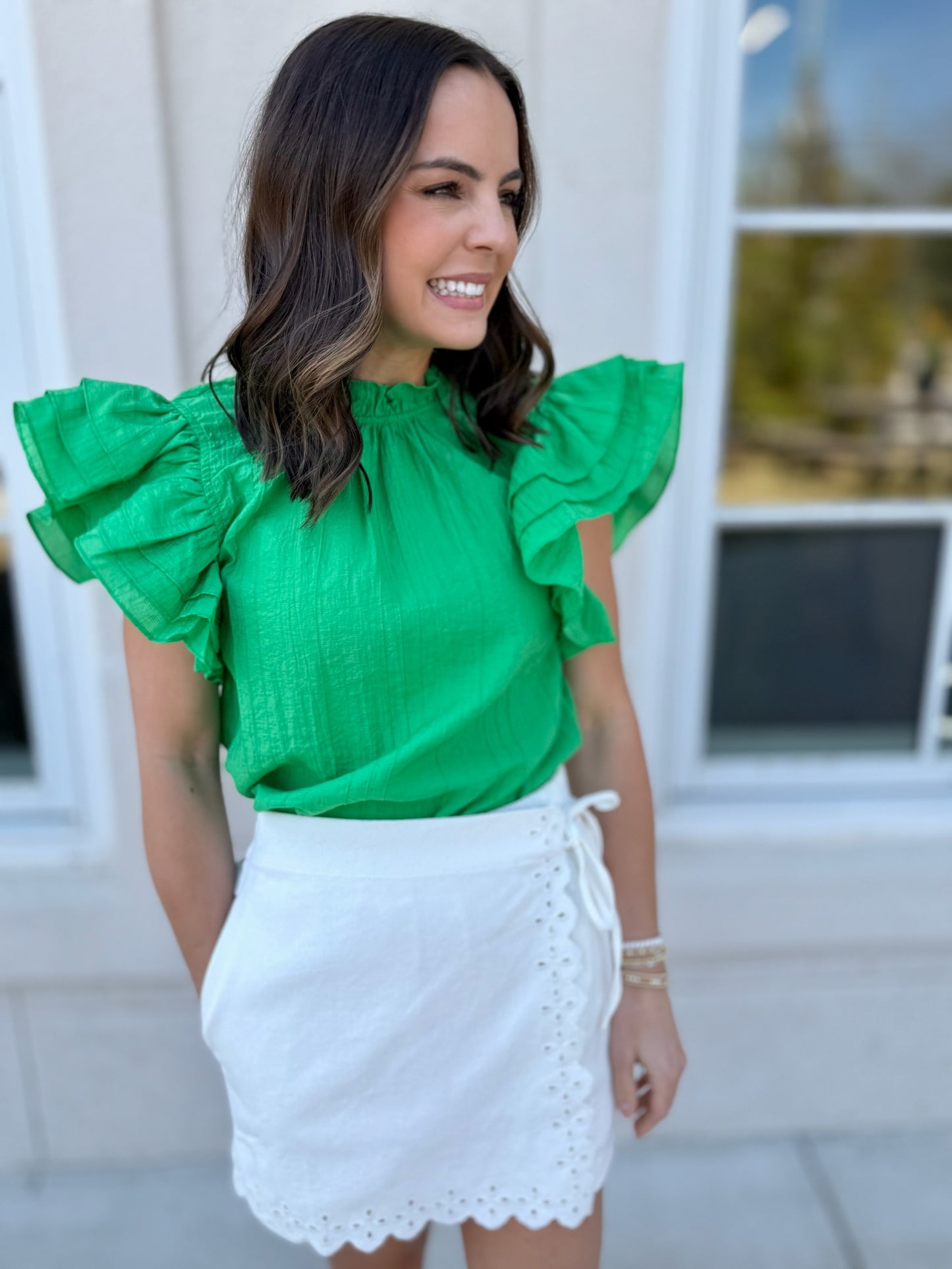 Green Flutter Sleeve Top