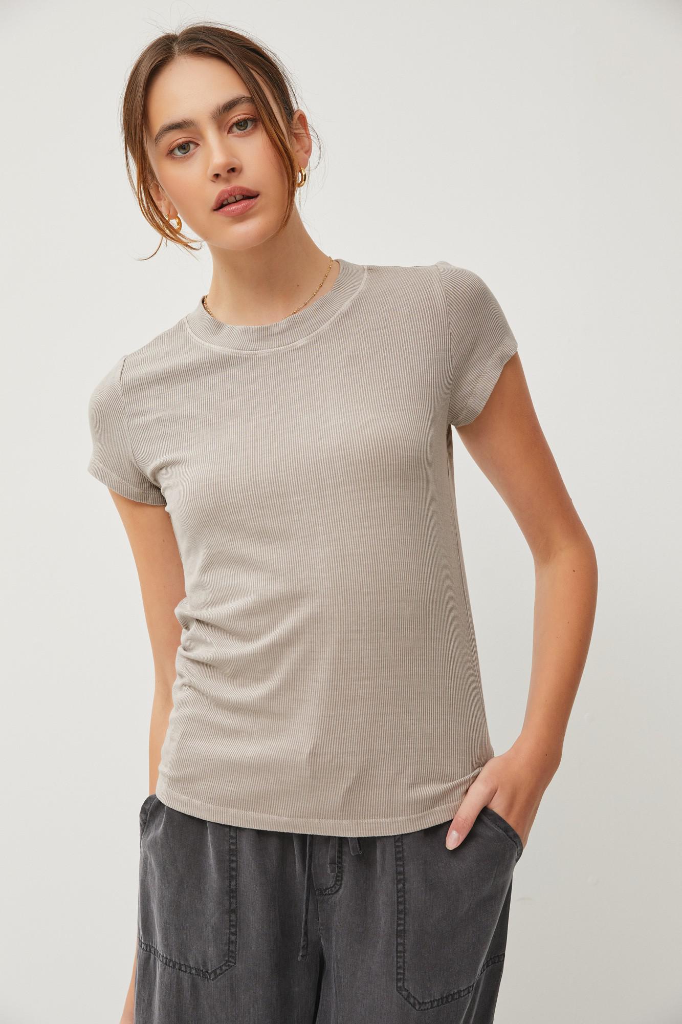 Grey Brown Classic Ribbed Crewneck Baby Tee