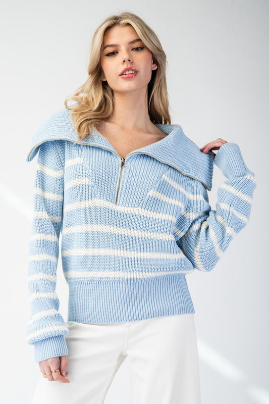 Periwinkle Striped Half Pullover Sweater top