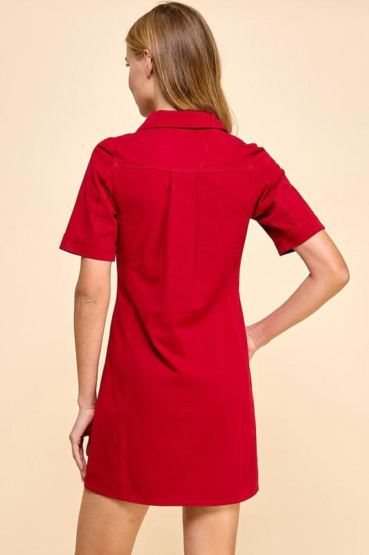 Crimson Collared Zipper Front Dress