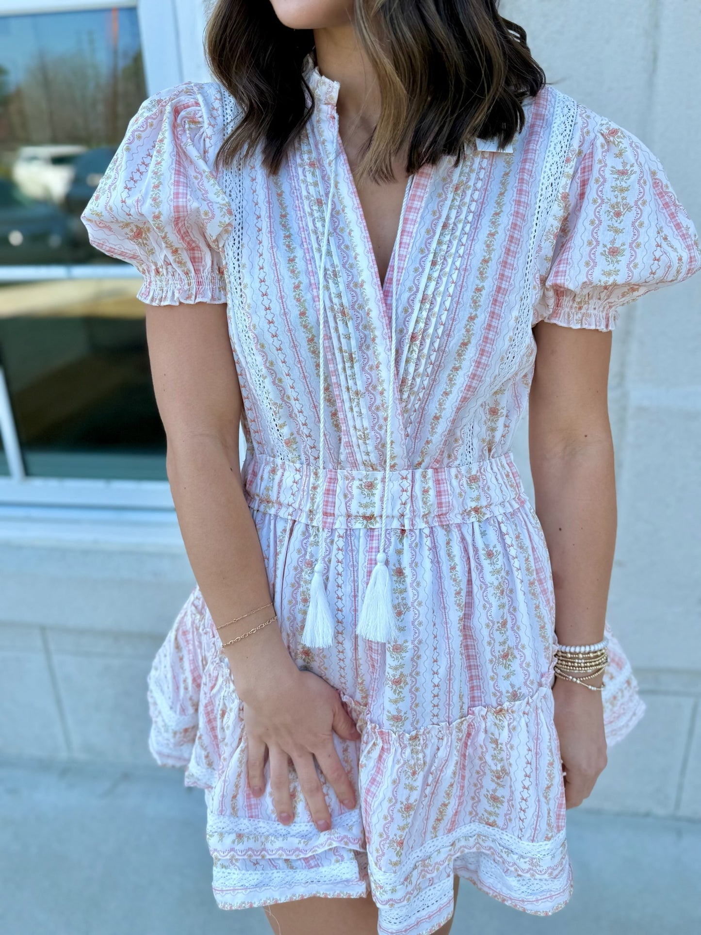 Coral Floral Mini Tiered Dress