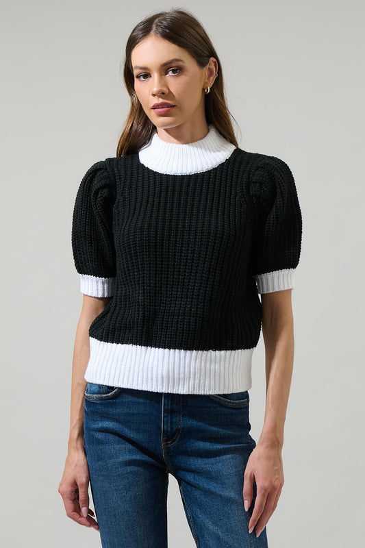 Black White Winry Color Block Sweater Top