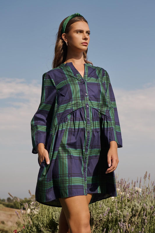 Navy Green Harrisville Plaid Mini Dress