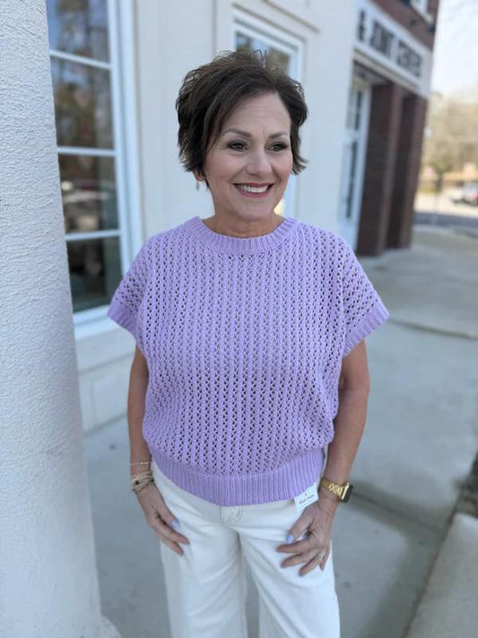 Lavender Crochet Weave Slouchy Pullover Sweater