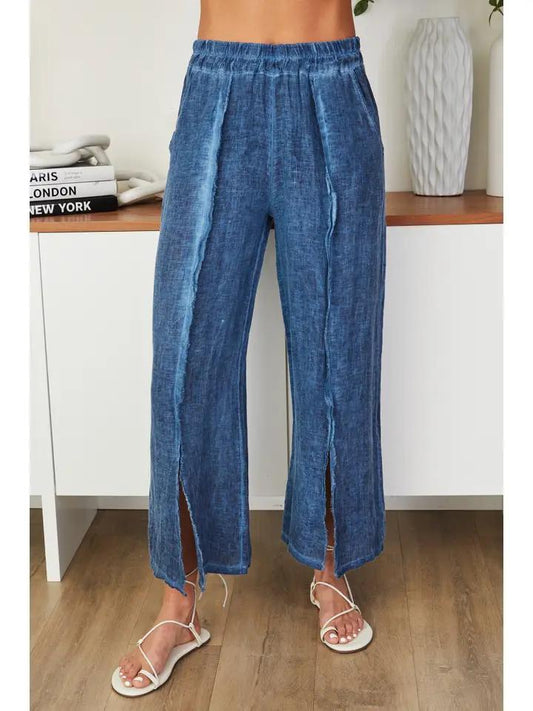 Denim Blue Mineral Wash Wide Leg Pant