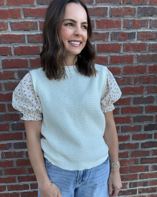 Cream and Red Twofer Floral Blouse