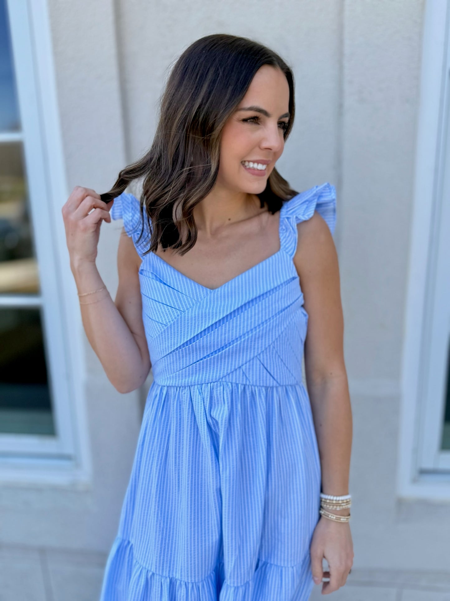 Light Blue and White Flutter Maxi Sundress