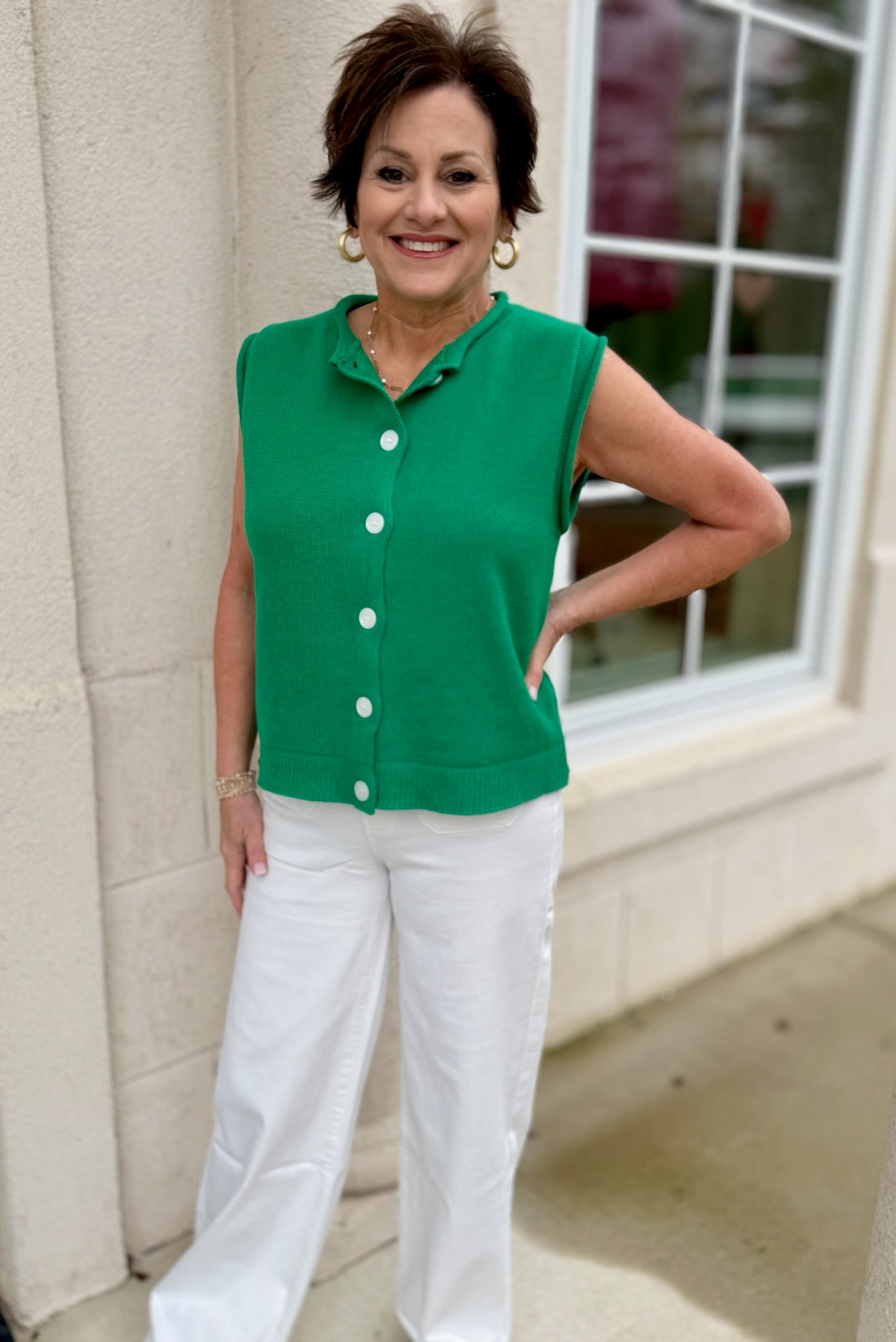 Green Button-Up Sweater Vest