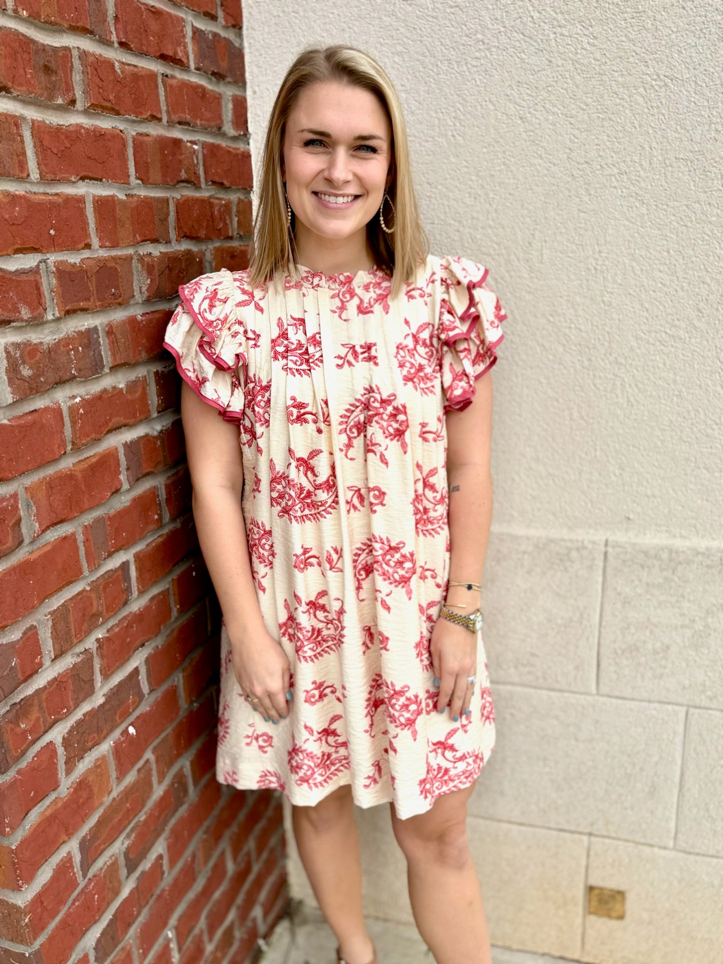 Red Mix Paisley Tiered Mini Dress