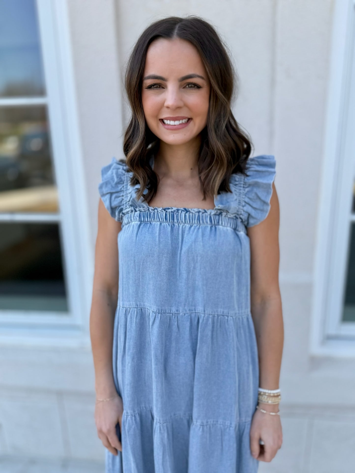 Denim Blue Tiered Maxi Sundress