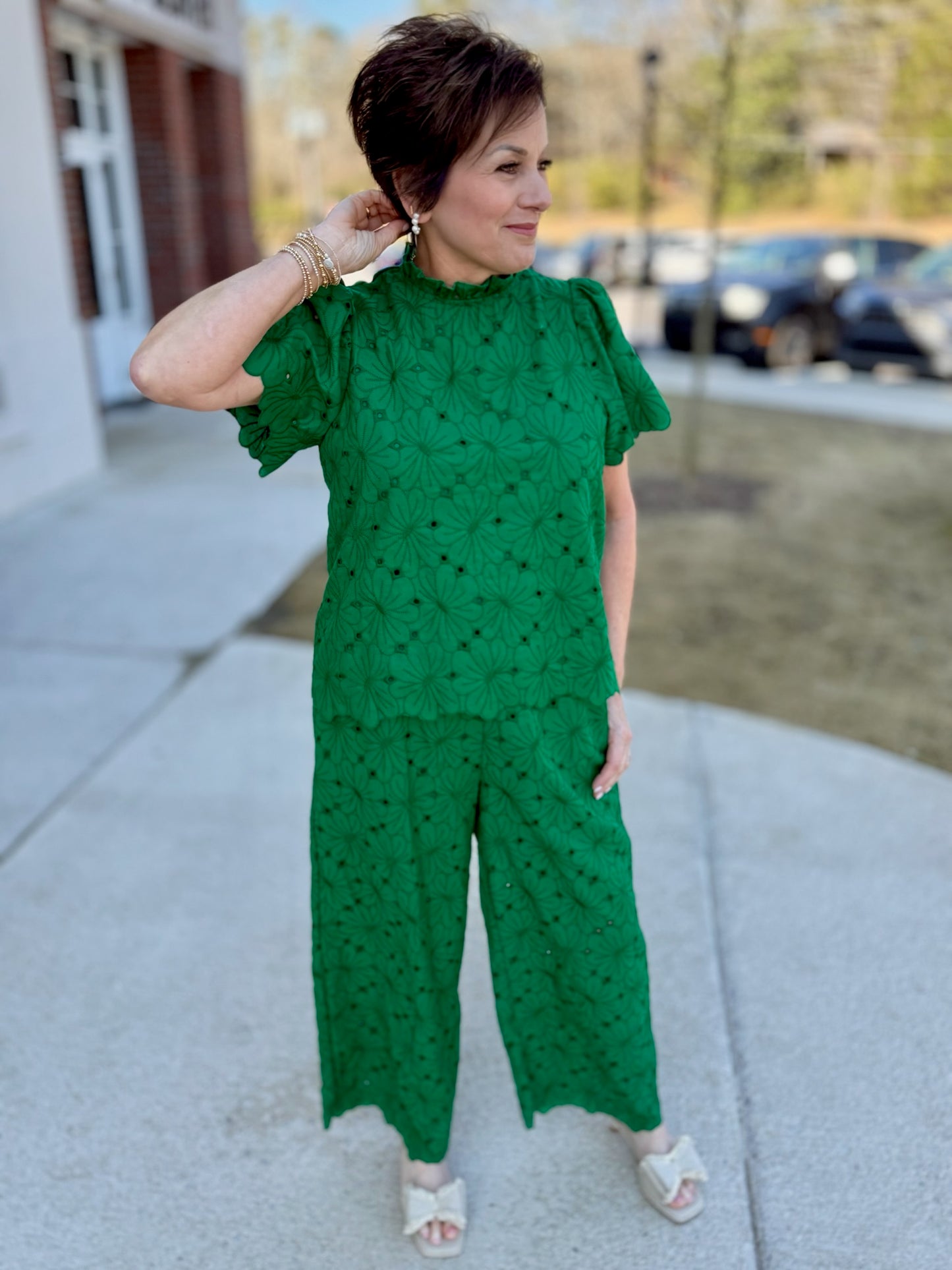 Green Eyelet Lace Set