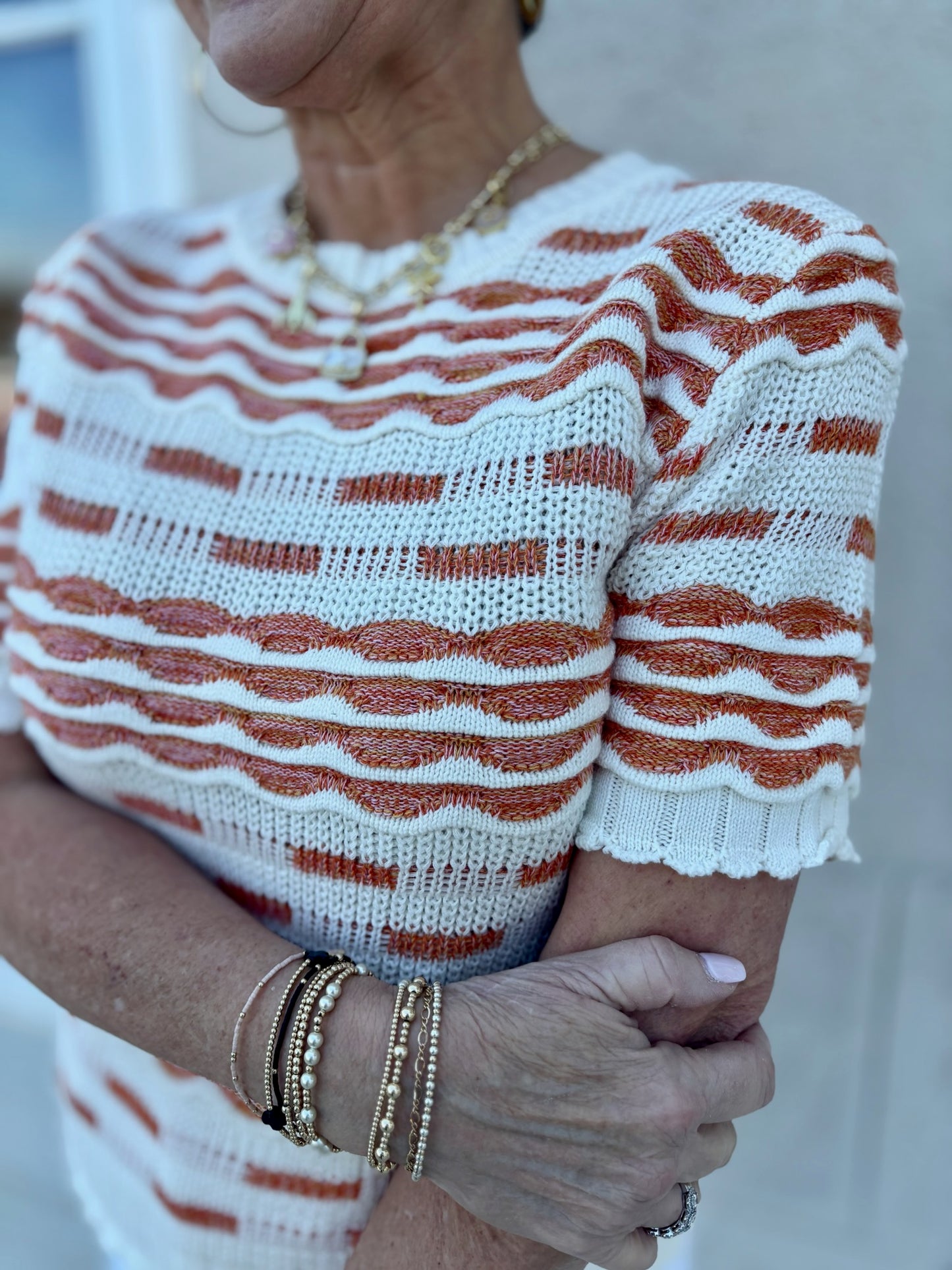 Ivory and Orange Scallop Sweater