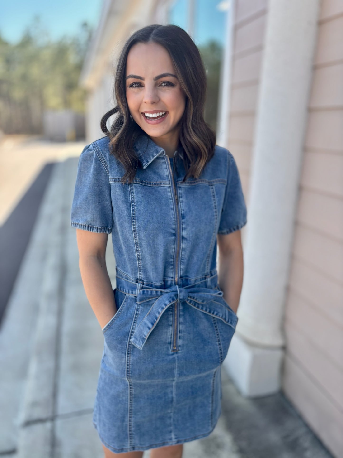 Denim Belted Mini Dress