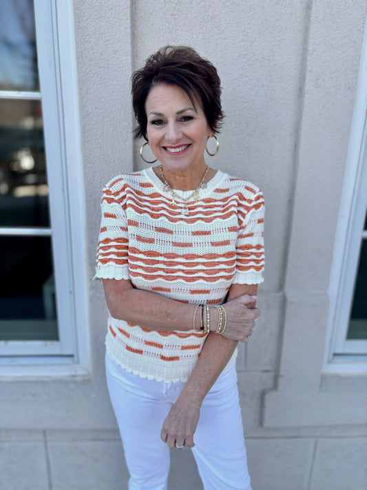 Ivory and Orange Scallop Sweater