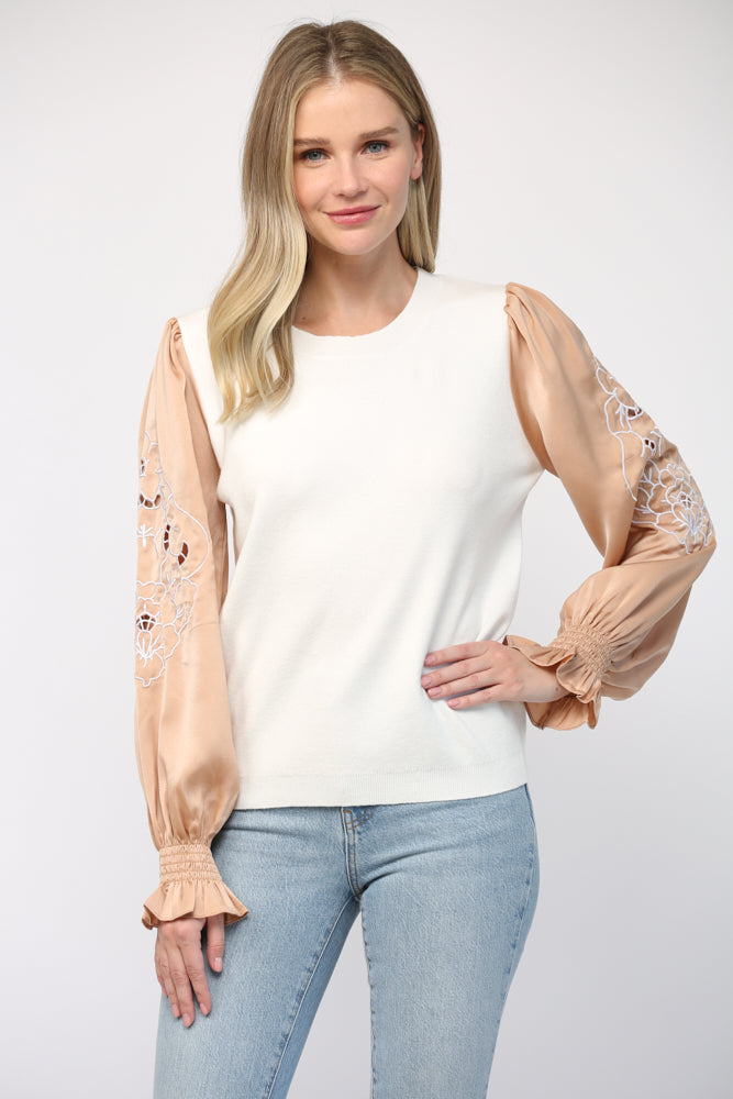 Cream and Dusty Peach Contrast Sweater