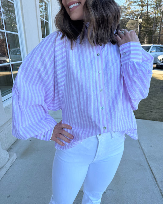 Lavender and White Stripe Button Down