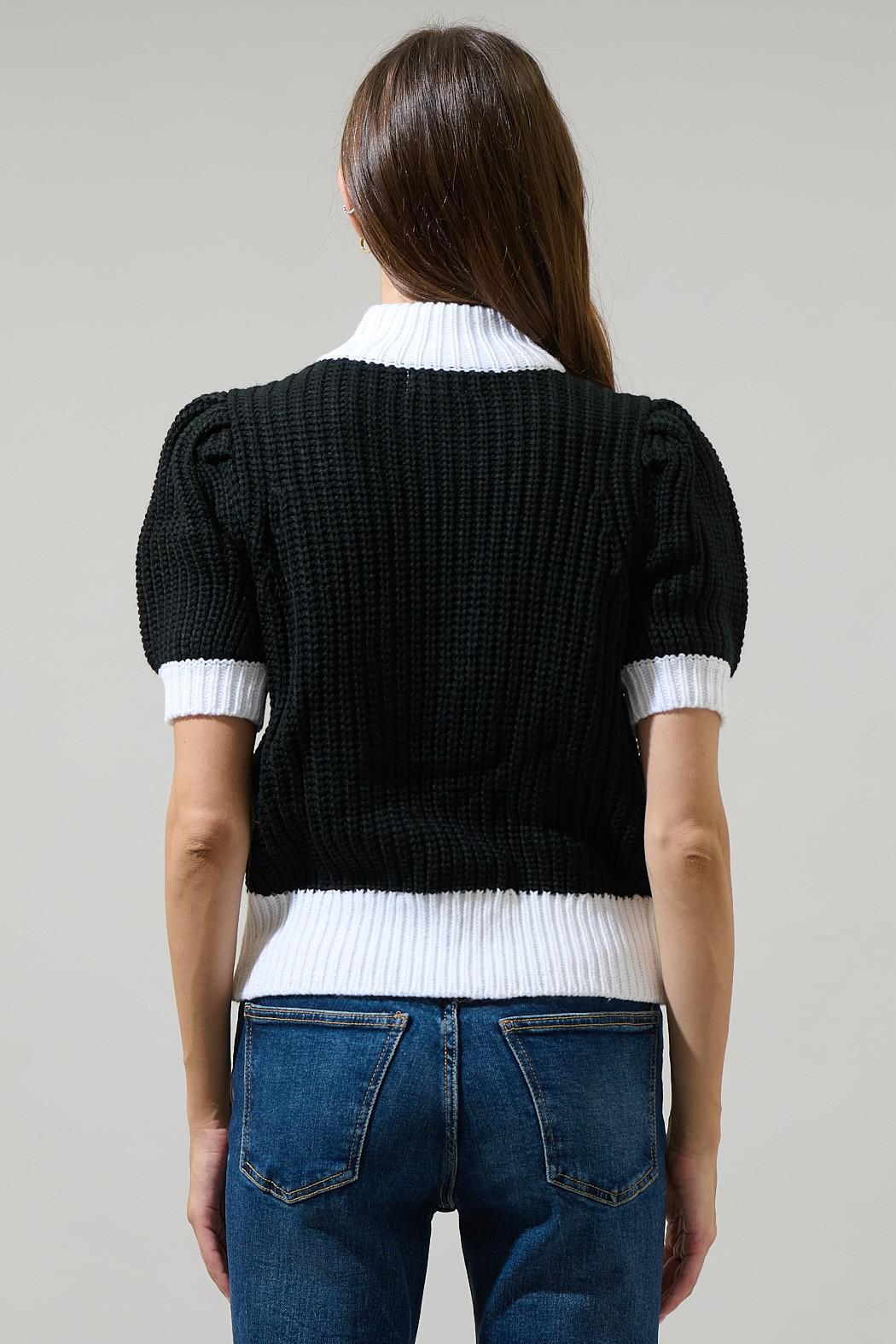 Black White Winry Color Block Sweater Top