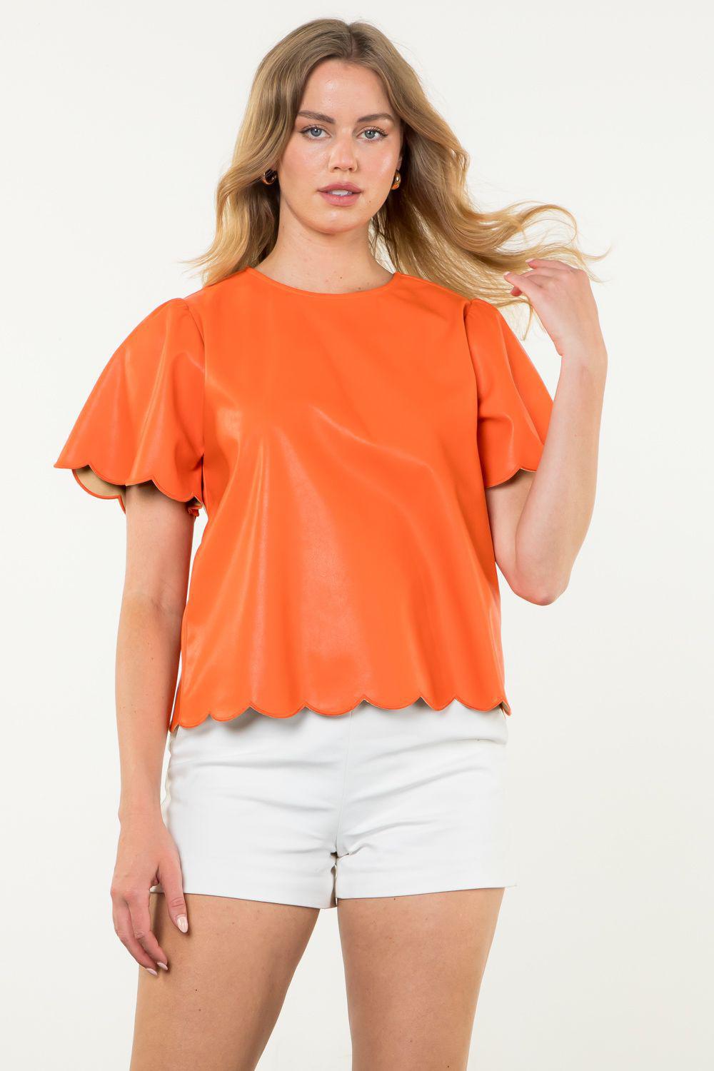 Orange Short Sleeve Leather Top