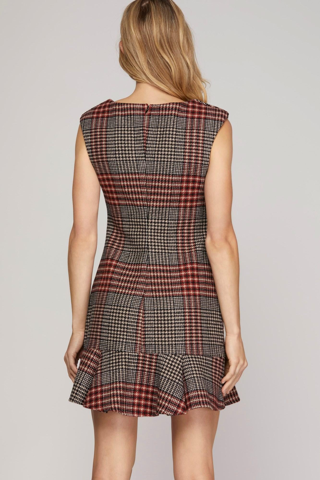 Red Sleeveless Plaid Dress