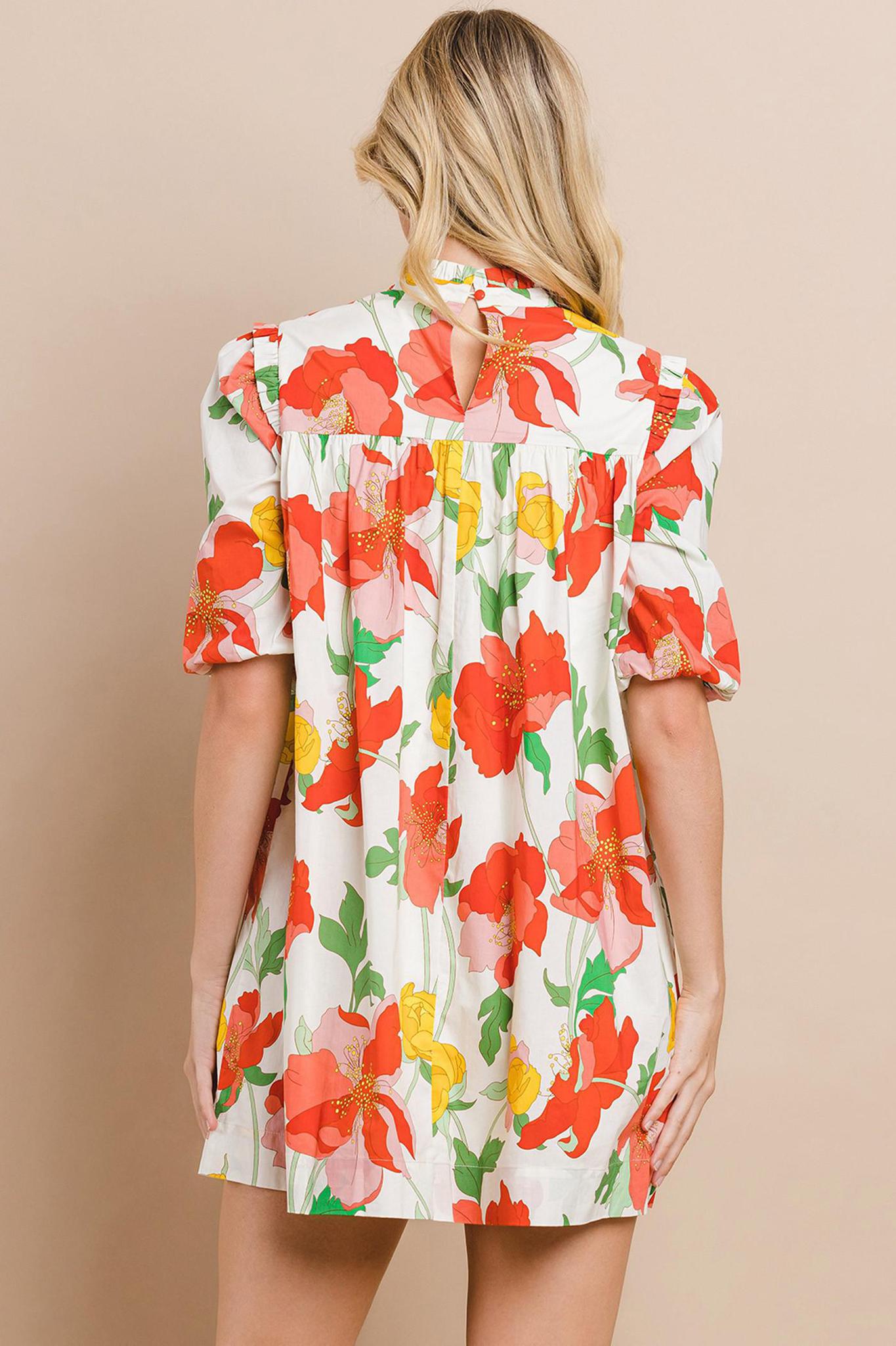 Red Floral Print Shift Dress