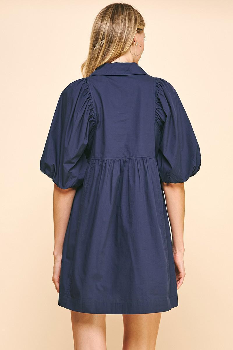 Navy Collared Short Sleeve Mini Dress