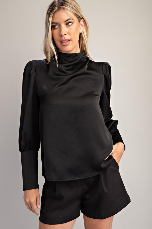 Black Cowl Neck Satin Blouse