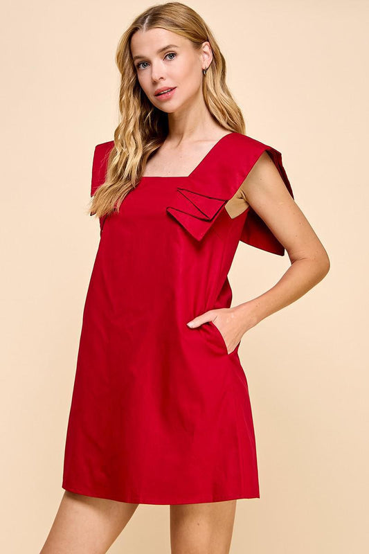 Crimson Pleated Sleeveless Dress